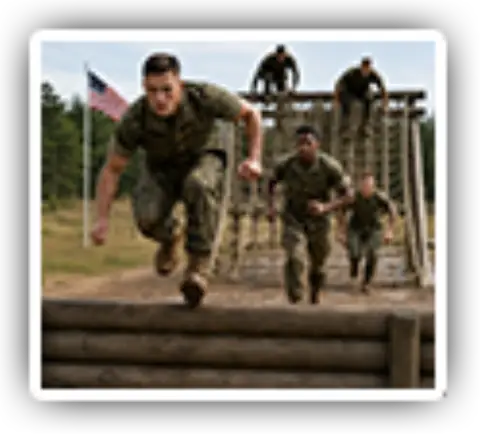 US servicemen on an obstacle course